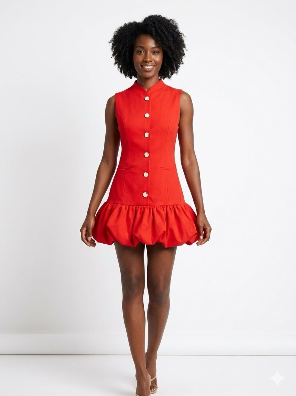Ina Red Sleeveless Mini Dress with Button Front 🌹